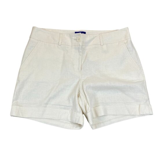 APT 9 Women's Torie Shorts Size 10 Beige Linen Blend Casual Summer Cuffed Pocket - Picture 1 of 9